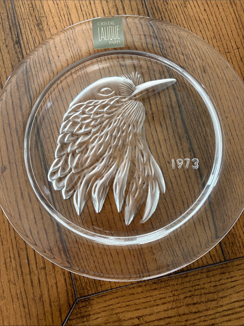 Lalique Clear Crystal “Petit Geai" (Jayling) Plate with Raised Motif